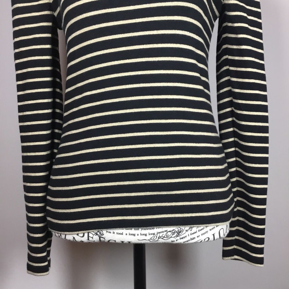 Puff sleeve high neck black gold striped sweater top elegant fancy party sz S - Picture 3 of 8